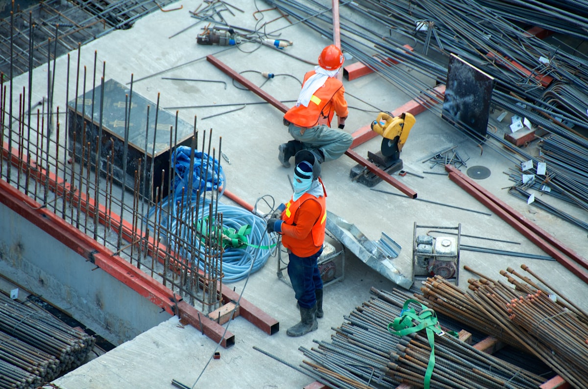 Construction site with steel reinforcement