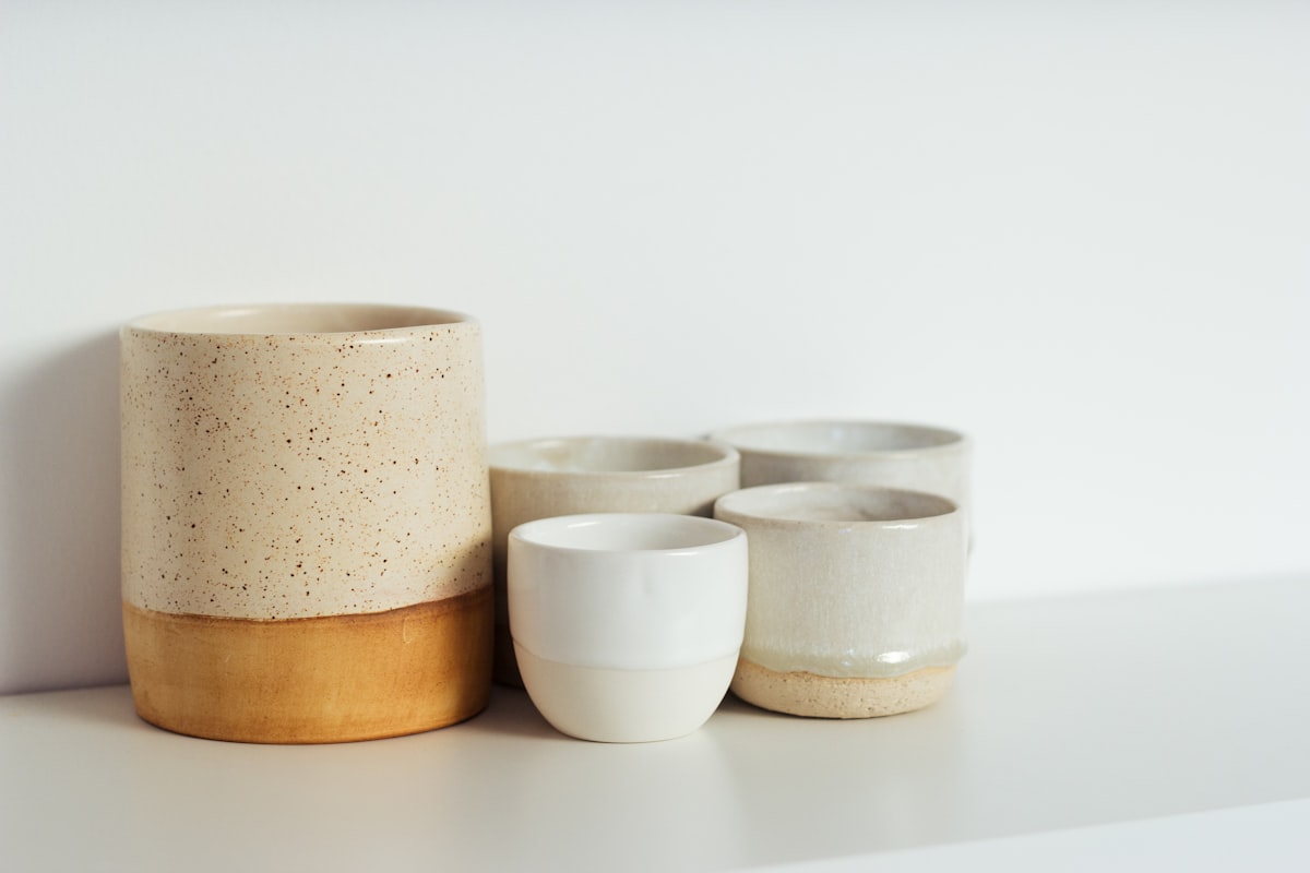 Handmade ceramic cups and tableware