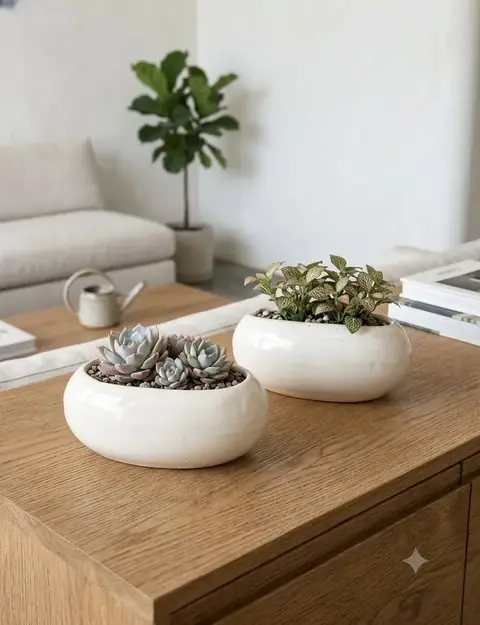 White pot — HV-WHT-001, H 7.5 × D 12.5 cm