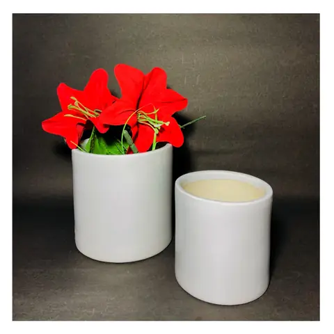 Pipe — set of 2, White pot — HV-WHT-034, H 12.5 × D 12.5 / H 10 × D 10 cm