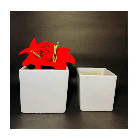 Square Box — set of 2, White pot — HV-WHT-035, H 12.5 × D 12.5 / H 10 × D 10 cm