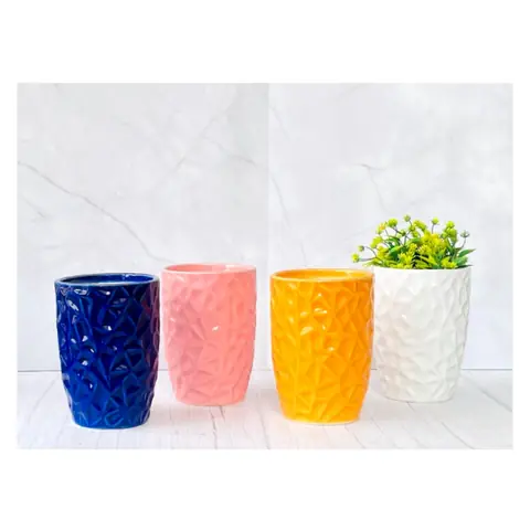 Glossy Embossed Pot, Zimmerpflanzentopf — HV-IND-131, H 23 × D 18 cm