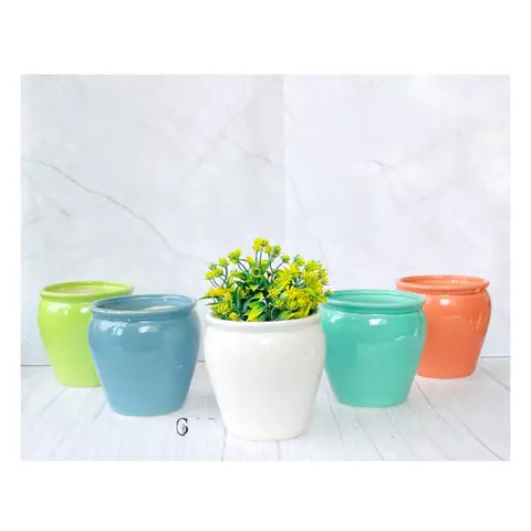 Colourful Kulhad, Zimmerpflanzentopf — HV-IND-139, H 15 × D 14 cm