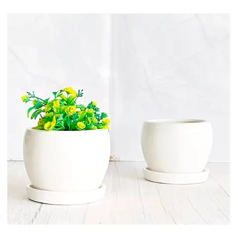 Bowl Pot with Plate, Zimmerpflanzentopf — HV-IND-151, H 11,5 × D 12,5 cm
