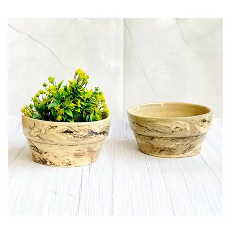 Small Marble Round Pot, Zimmerpflanzentopf — HV-IND-154, H 10 × D 20,5 cm