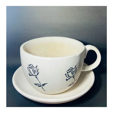 Big Matte Cup & Plate Pot, Zimmerpflanzentopf — HV-IND-187, H 16 × D 25,5 cm