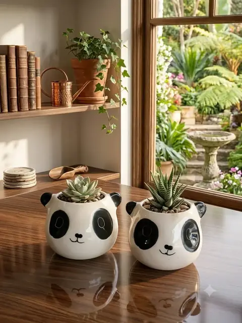 Small Panda, Sculptural pot — HV-STA-010, H 10 × D 10 cm