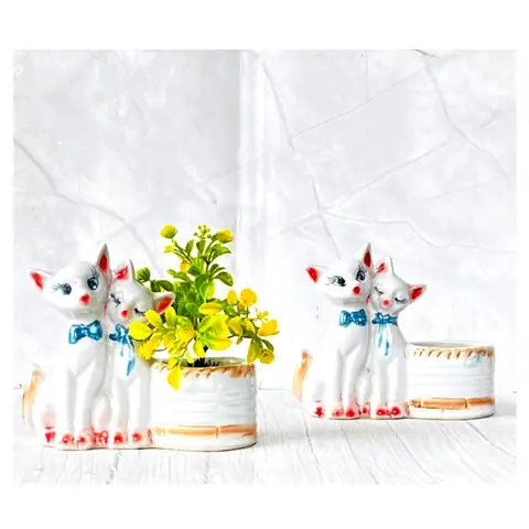 Couple Cat Bucket, Tierfigur-Topf — HV-ANI-011, H 15 × D 7,5 × L 15 cm