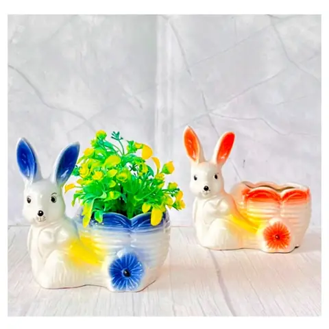 Rabbit Trolley Pot, Tierfigur-Topf — HV-ANI-013, H 15 × D 10 × L 16,5 cm