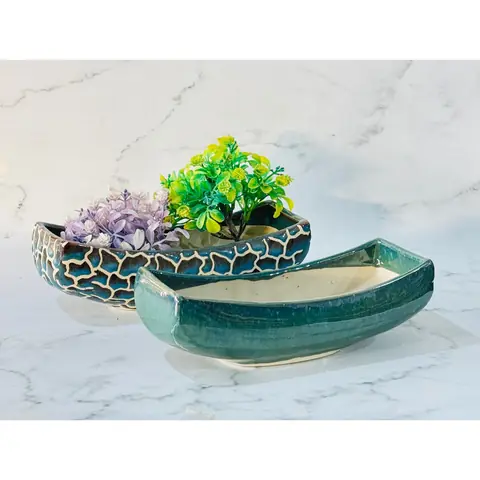 Bonsai planter — HV-BON-014, H 6.5 × D 9 × L 25.5 cm