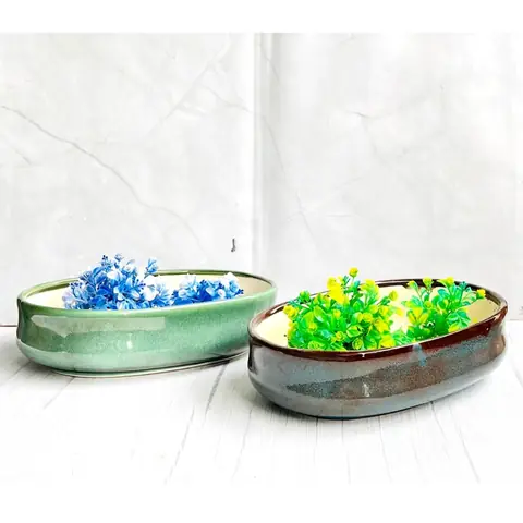 XL Oval Bonsai, Bonsai planter — HV-BON-025, H 10 × D 23 × L 34.5 cm