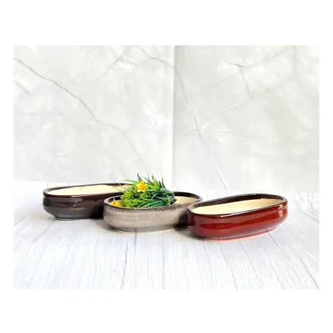 Small Oval Bonsai, Bonsai planter — HV-BON-026, H 6.5 × D 23 cm