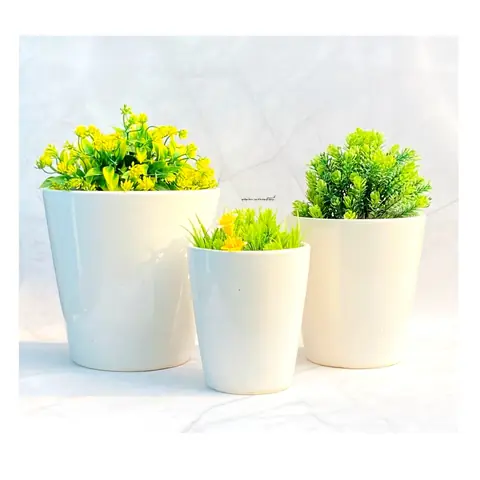 Pure White Bucket — 3-teilig, Topf-Set — HV-SET-069, H 24 × D 25,5 / H 18 × D 19 / H 15 × D 15 cm