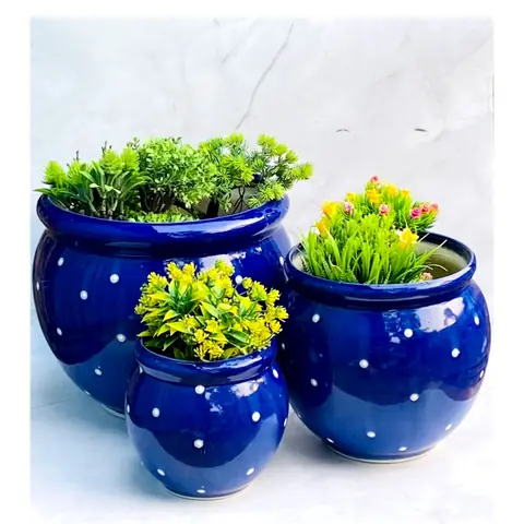 Dotted Ganda — 3-teilig, Topf-Set — HV-SET-070, H 25,5 × D 26,5 / H 20,5 × D 19 / H 16,5 × D 12,5 cm
