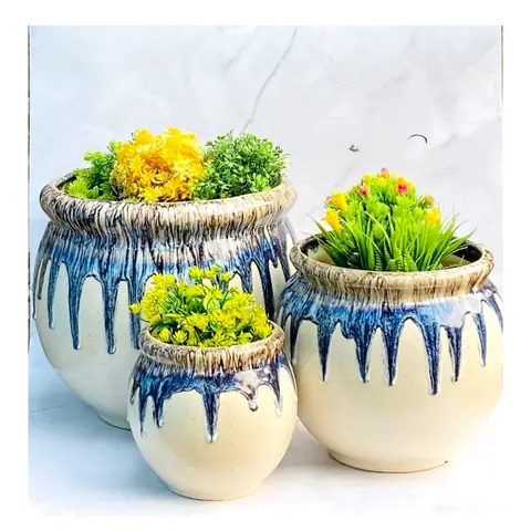 Matte Ganda — 3-teilig, Topf-Set — HV-SET-071, H 25,5 × D 26,5 / H 20,5 × D 19 / H 16,5 × D 12,5 cm