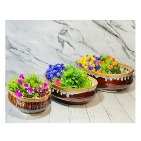 Oval Flow Bonsai — 3-teilig, Topf-Set — HV-SET-075, H 9 × D 19 × L 28 cm