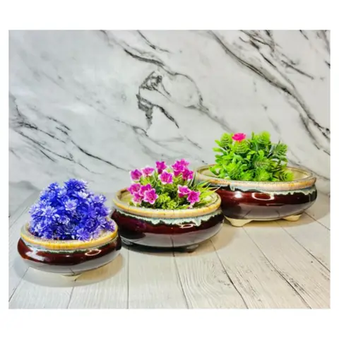 Round Flow Bonsai — 3-teilig, Topf-Set — HV-SET-076, H 9 × D 23 cm