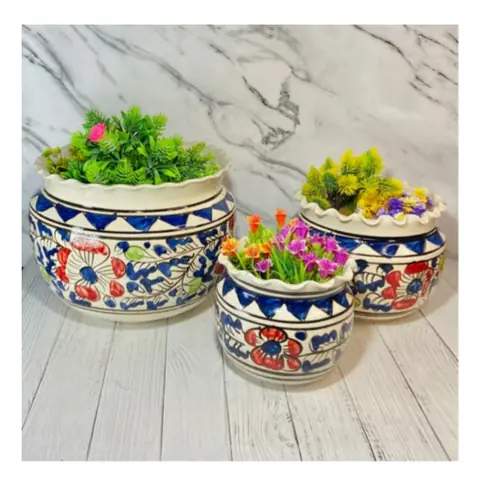 Jaipuri Mughal Ganda — 3-teilig, Topf-Set — HV-SET-081, H 20,5 × D 25,5 cm