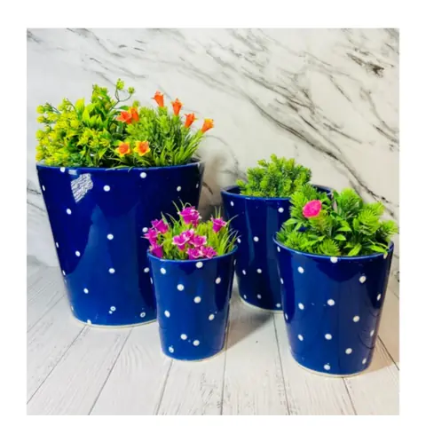 Blue Dotted Bucket — 4-teilig, Topf-Set — HV-SET-089, H 25,5 × D 25,5 cm