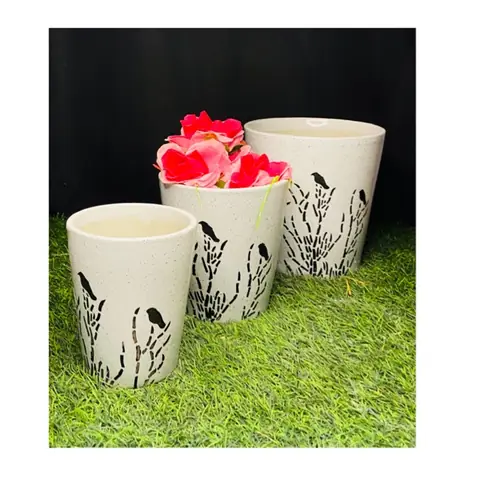 Bird Print Bucket — 3-teilig, Topf-Set — HV-SET-093, H 20,5 × D 20,5 cm