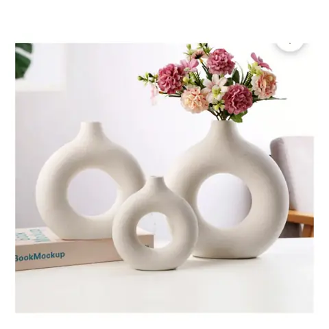 Donut Ring Vase — set of 3, Decor vase — HV-VAS-061, H 25.5 / H 20.5 / H 15 cm